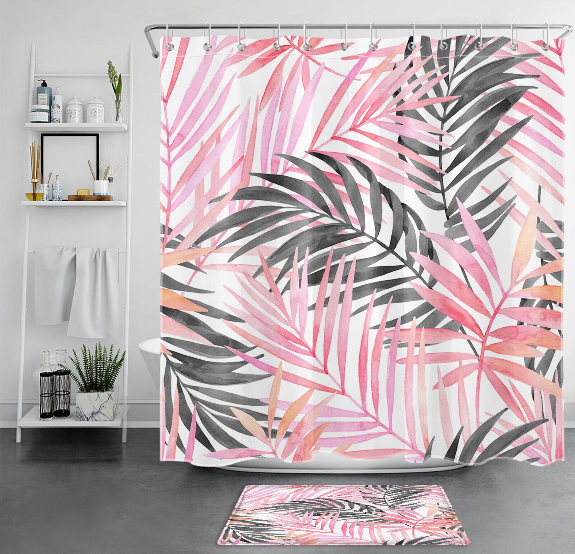 Tropical Palm Leaf Bathroom Decor Set Exotic Oasis Shower Curtain