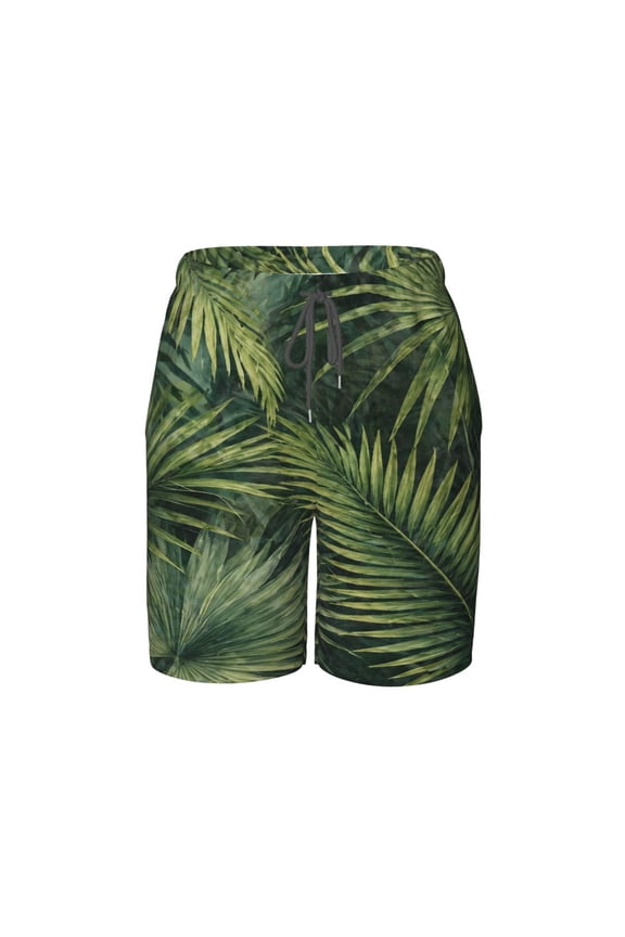 Tropical Palm Leaf Beach Pants Lightweight Teen Shorts with Mesh Lining and Drawstring