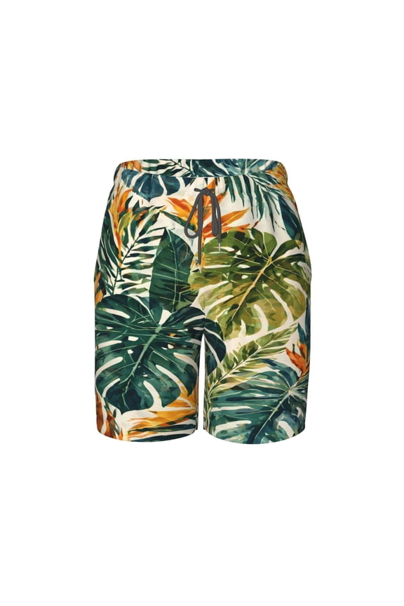 Tropical Palm Leaf Botanical Beach Pants Lightweight Teen Shorts with Mesh Lining and Drawstring