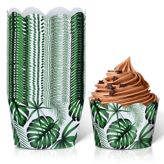 Tropical Palm Leaf Cupcake Liners 36 Pack Reusable Paper Baking Wrappers for Luau Party Decor