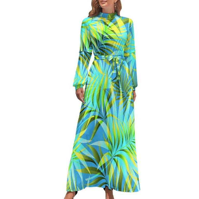 Tropical Palm Leaf Dress High Neck Jungle Design Bohemia Dresses 