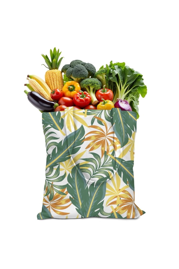 Tropical Palm Leaf Hawaiian Floral Reusable Bag - Foldable Grocery Tote with Aloha Print, Eco-Friendly
