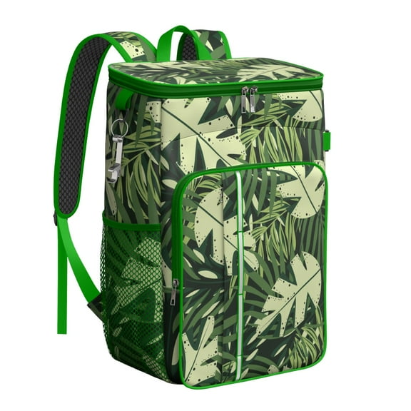 Tropical Palm Leaf Insulated Backpack Cooler - 20L, Portable & Durable for Picnics, Hiking, Travel