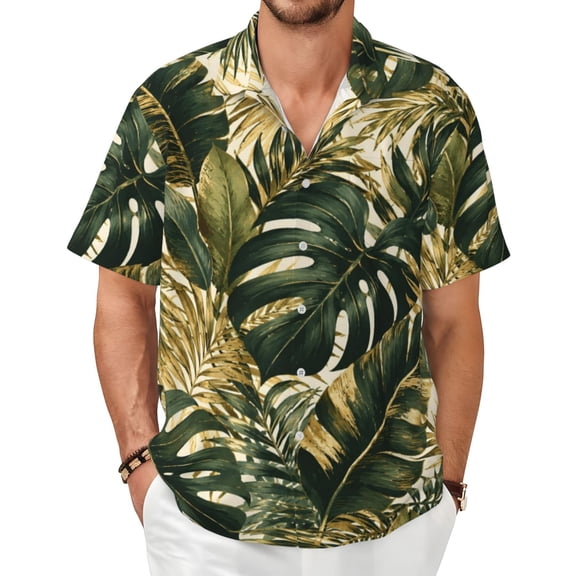 Tropical Palm Leaf Men's Shirts Short-Sleeved with All-Over Prints Button-Up Shirts