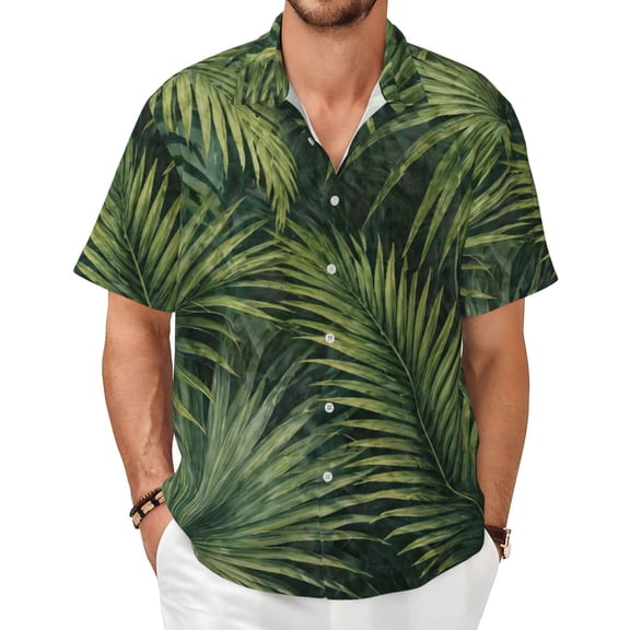 Tropical Palm Leaf Men's Shirts Short-Sleeved with All-Over Prints Button-Up Shirts
