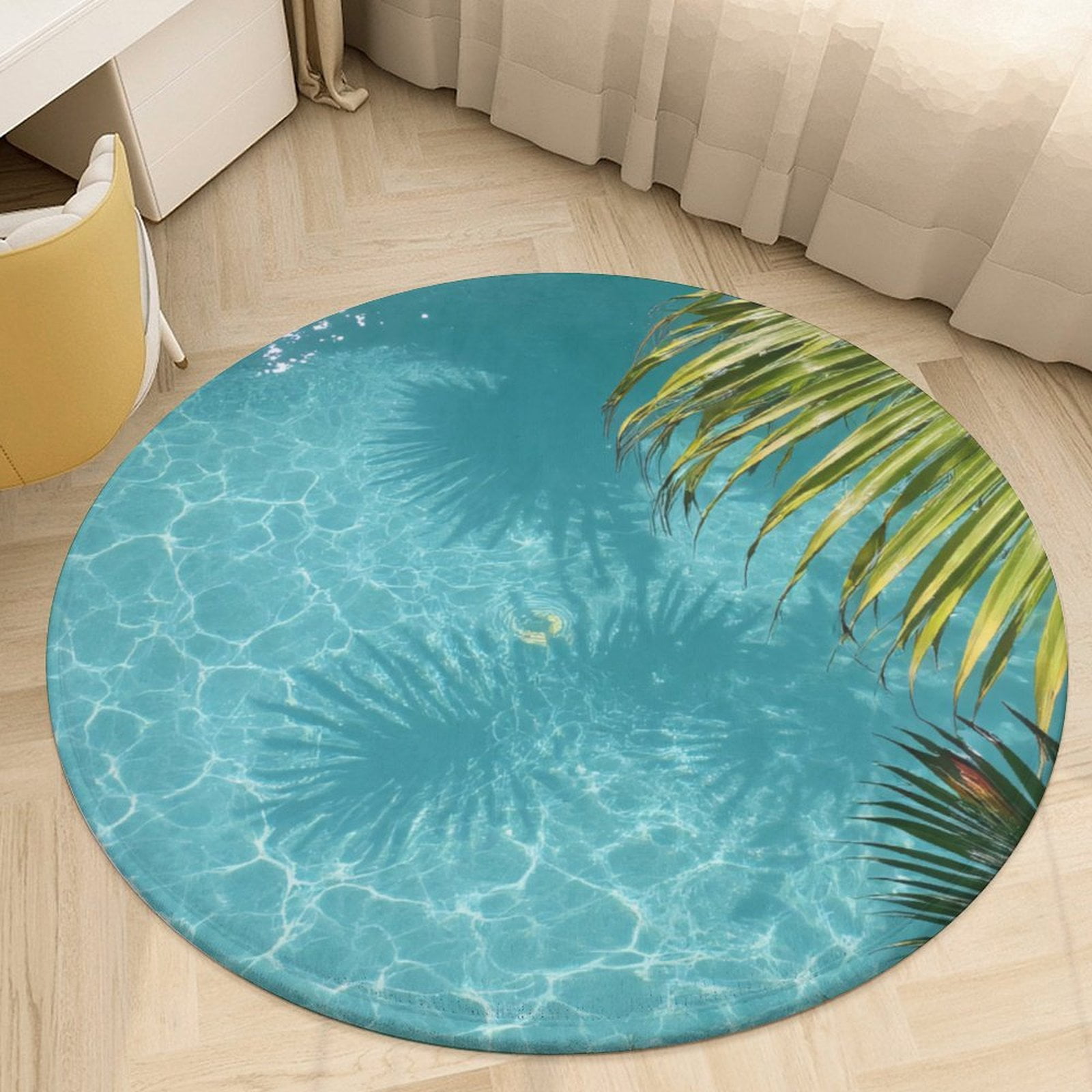 Tropical Palm Leaf Shadow Pool Round Area Rugs for Bedroom Living Room ...