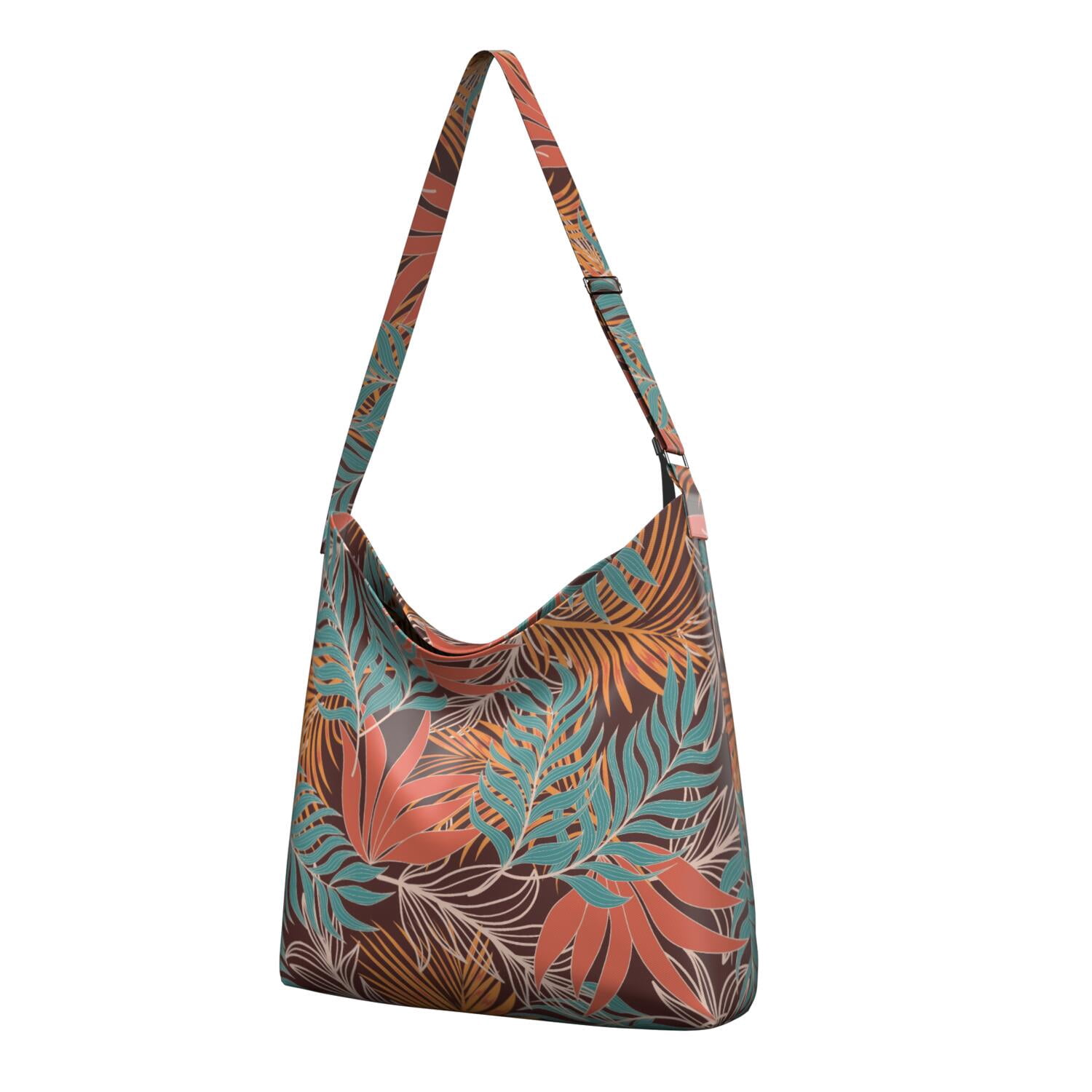 Tropical Palm Leaf Shoulder Bag for Women - Large Capacity Minimalist Travel Purse with Adjustable Strap & Multi-Pocket Design