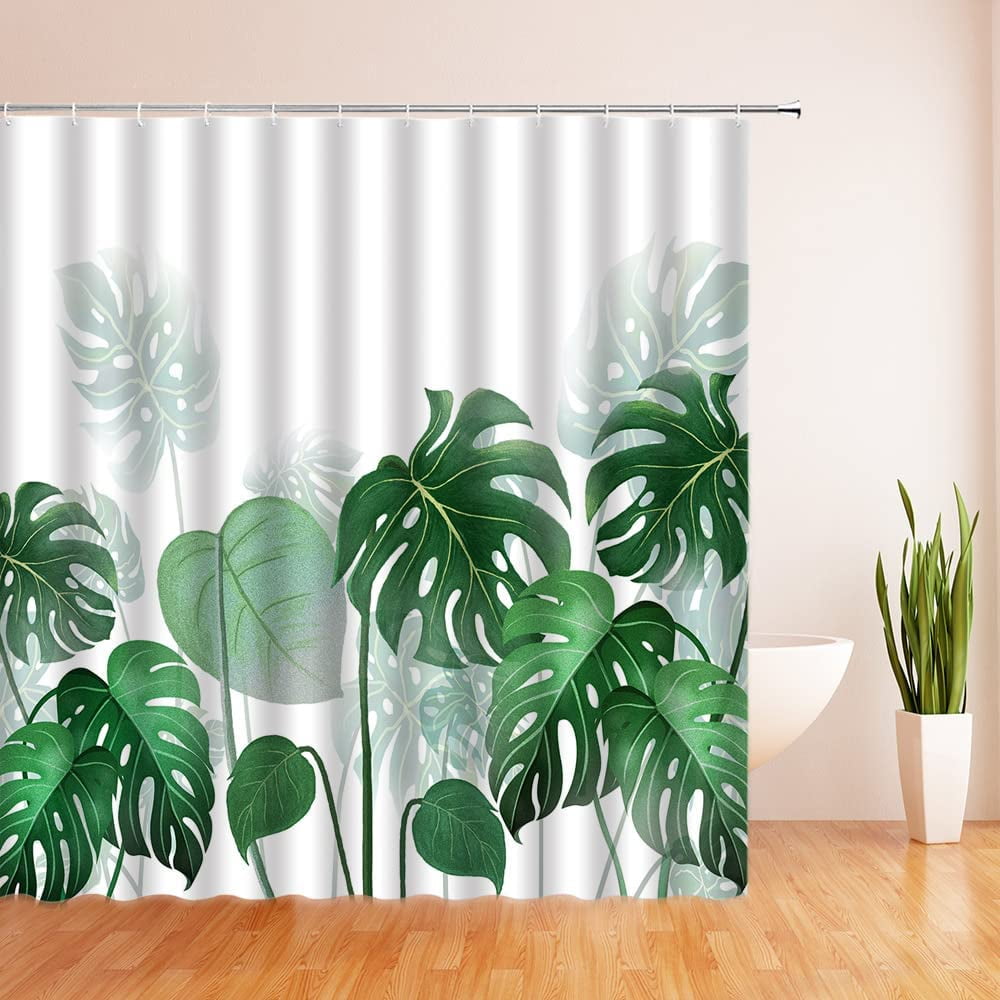 Tropical Palm Leaf Shower Curtain Green Plant Leaf Palm Tree Summer