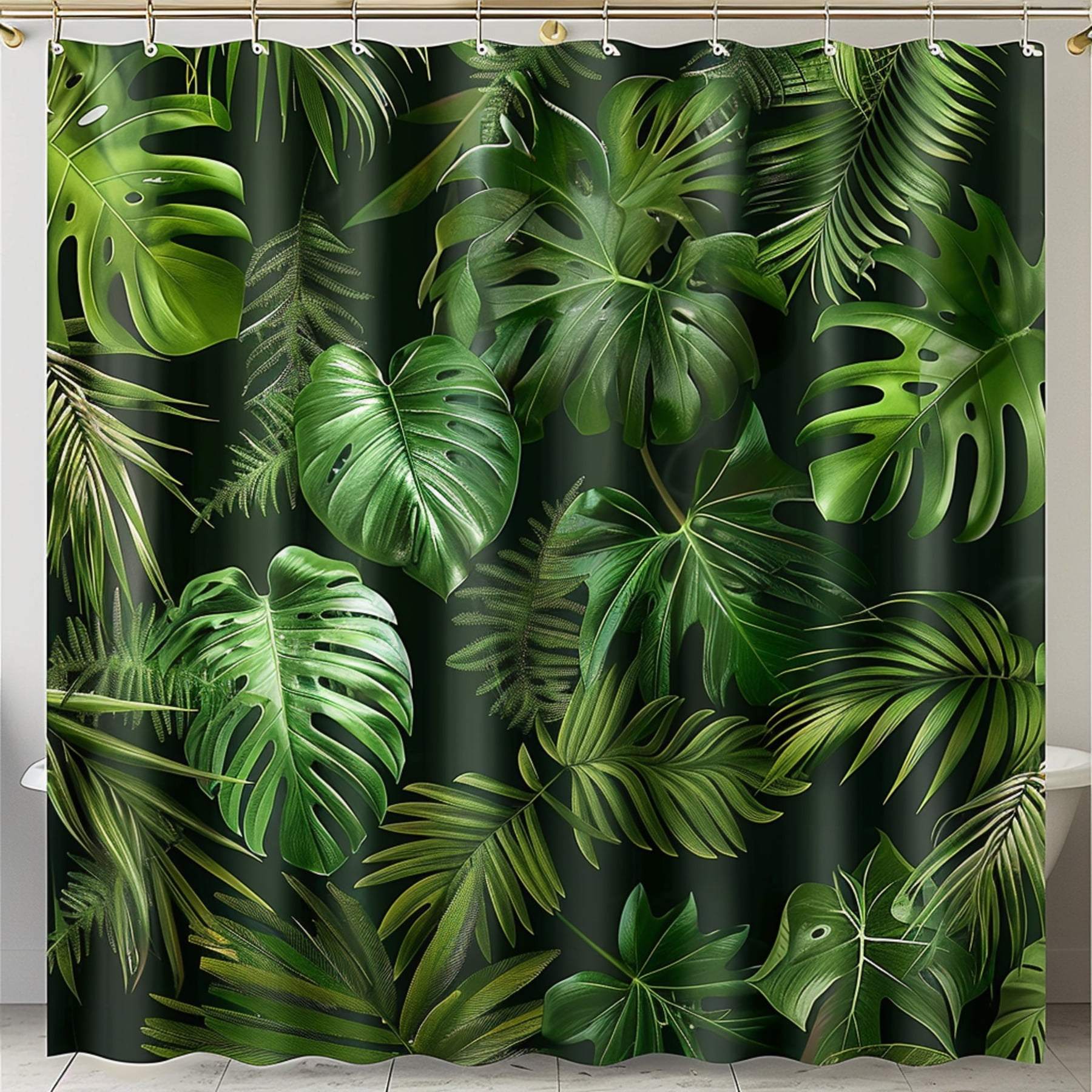 Tropical Palm Leaf Shower Curtain Vibrant Green Foliage Bathroom Decor