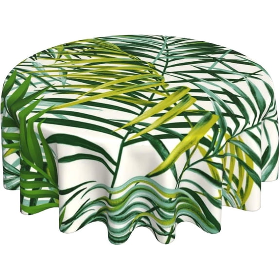 Tropical Palm Leaf Tablecloth Round 60 Inch Watercolor Palm Frond Tablecloth Waterproof Green Banana Leaf Table Cloth Kitchen Table Cloth Cover for Party Holiday Dinning Tabletop Home Decor