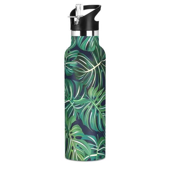 Tropical Palm Leaves 20oz Vacuum Insulated Stainless Steel Water Bottle BPA-Free Leak Proof Straw Lid