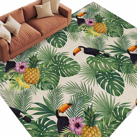 Tropical Palm Leaves Area Rug 6x9 Washable Rug Non Slip Birds Pineapple Vintage Texture Large Area Rug Soft Stainresistant Indoor Floor Carpet for Living Room Bedroom Home Office Dining Room Nursery