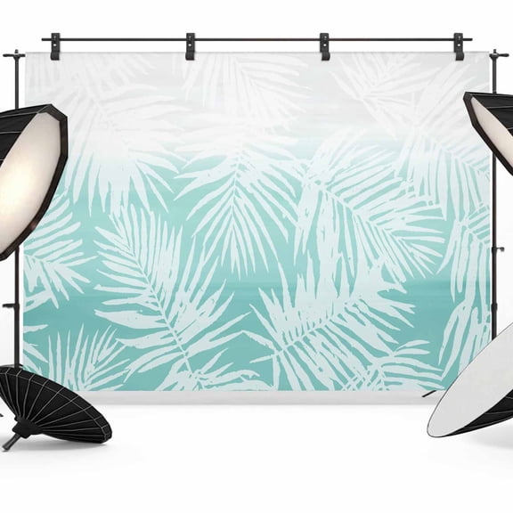 Tropical Palm Leaves Backdrop for Photography, Boho Teal White Ombre Nature Summer Photo Backdrop Portrait Background Party Banner Photo Backgrounds for Studio Booth Props, 10x8ft
