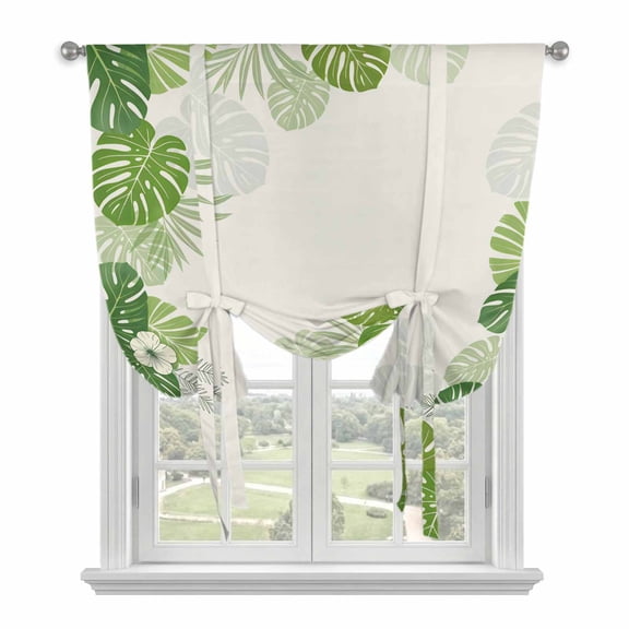 Tropical Palm Leaves Balloon Curtains for Living Room/French Door, Summer Green Botanical Leaf Plants Tie Up Curtains 63 Inch Length Energy Saving Kitchen Curtains Shades for Windows 42"x63"