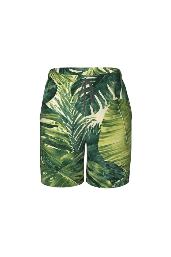 Tropical Palm Leaves Beach Pants Lightweight Teen Shorts with Mesh Lining and Drawstring
