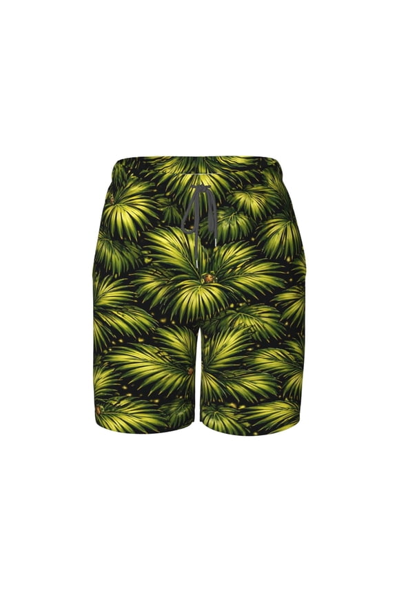 Tropical Palm Leaves Beach Pants Lightweight and Quick-Drying Teen Shorts with Mesh Lining and Drawstring
