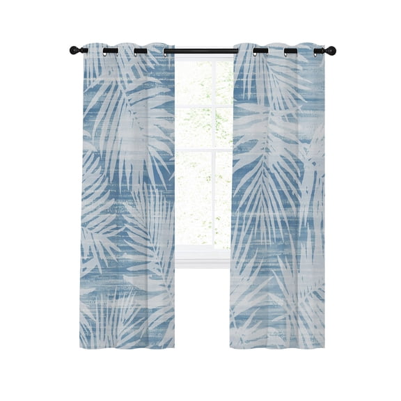 Tropical Palm Leaves Blackout Curtains for Bedroom Living Room, Boho Blue White Nature Summer 45 In Long Thermal Insulated Room Darkening Drapes Grommet Window Treatments, 42 x 45 In