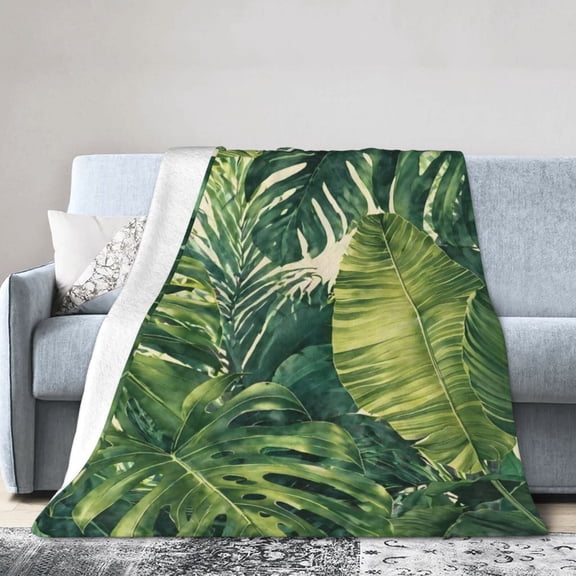 Tropical Palm Leaves Blanket Gift Throw Blanket Green Botanical Pattern Gift for Plant Lovers Home Decor 50x40