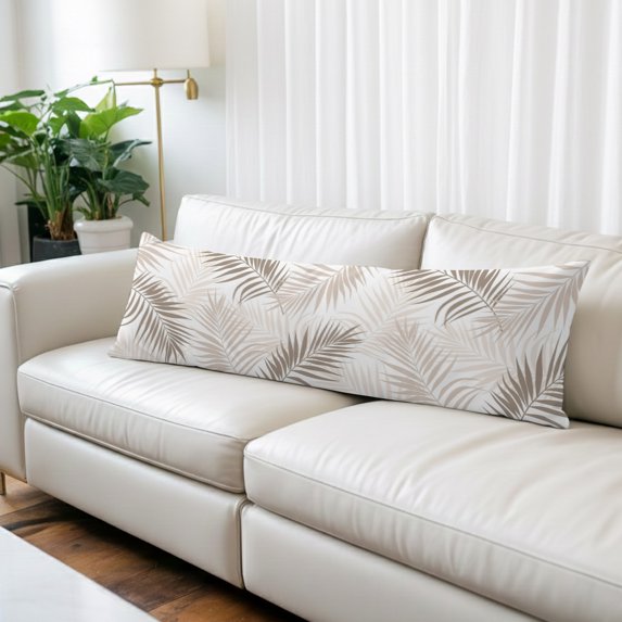Tropical Palm Leaves Body Pillow Cover, Pillowcase Protectors with Zipper, Breathable Decorative Throw Pillow Case Cover, Summer Natural Botanical Beige Brown Pillow Shams for Couch Sofa 20x60Inch