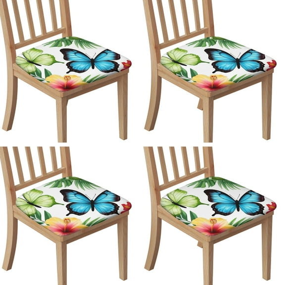 Tropical Palm Leaves with Butt Seat Covers for Dining Room Chairs Set Of 4,Stretch Printed Washable Chair Seat Cover with Elastic Ties and Button,Removable Waterproof Couch Cushion Covers