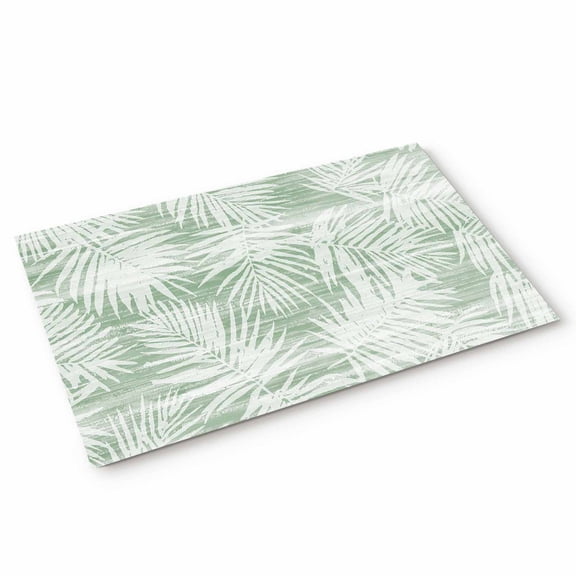 Tropical Palm Leaves Door Mat Boho Sage Green White Nature Summer Non Slip Absorbent Entrance Mat Washable Low Profile Indoor Doormat for Front Door Entryway Entry 16"x24"