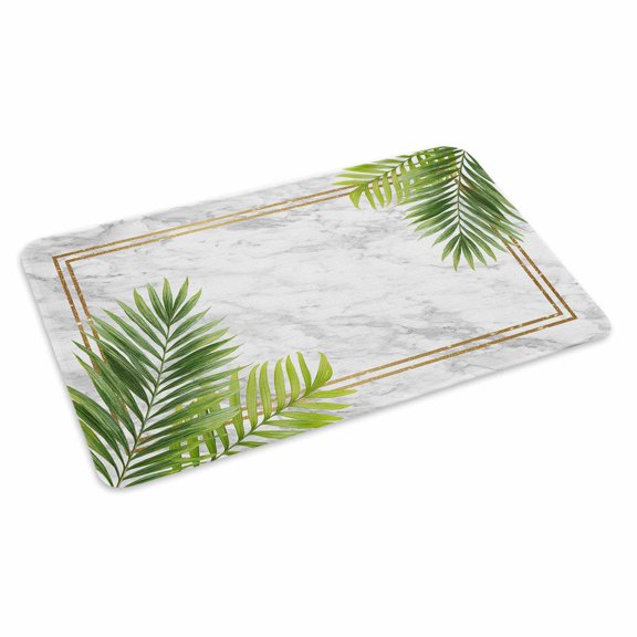 Tropical Palm Leaves Doormat Nature Coastal Summer Marble Non Slip Low Profile Rubber Door Mat Washable Absorbent Indoor Front Door Mat Entryway Rug Entrance Carpet 16x24 Inch