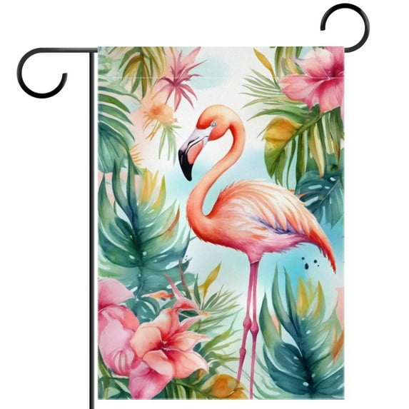 Tropical Palm Leaves Flamingo Watercolor Pattern Welcome Garden Flags, 12 x 18 Inch Double Sided Outdoor Yard Flags Waterproof For Home Outside Patio Lawn Porch
