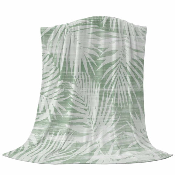 Tropical Palm Leaves Fleece Throw Blanket Boho Sage Green White Nature Summer Ultra Soft Fuzzy Cozy Flannel Throw Blanket for Couch Sofa Bed Car Travel, Ideal Gifts 40x50 Inches