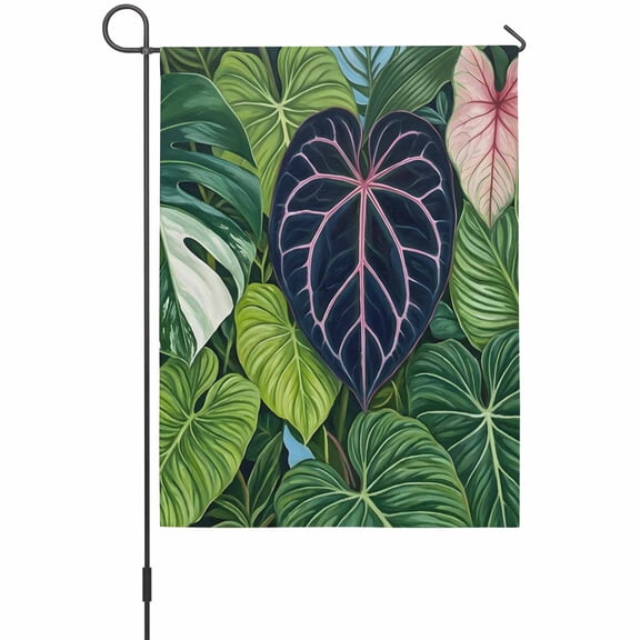 Tropical Palm Leaves Garden Flag 12 x 18 Inches, Green Blue Jungle Nature Plant Botanical Weather Proof Outdoor Patio Flags Double Sided Small Garden Decoration for Yard Outside Home