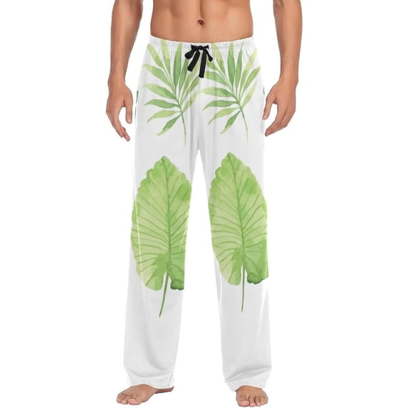Tropical Palm Leaves Ghost Pajama Pants, Men's Lounge Pants Light with Drawstring and Pockets, Christmas New Year Birthday Father's Day Gifts, X-Large