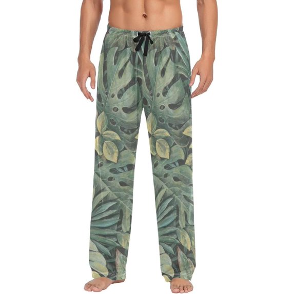 Tropical Palm Leaves Ghost Pajama Pants, Men's Lounge Pants Light with Drawstring and Pockets, Christmas New Year Birthday Father's Day Gifts, XX-Large
