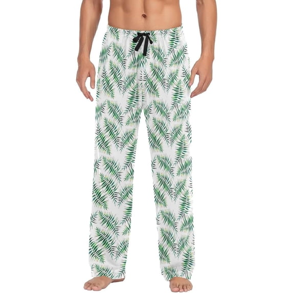 Tropical Palm Leaves Ghost Pajama Pants, Men's Lounge Pants Light with Drawstring and Pockets, Christmas New Year Birthday Father's Day Gifts, Medium