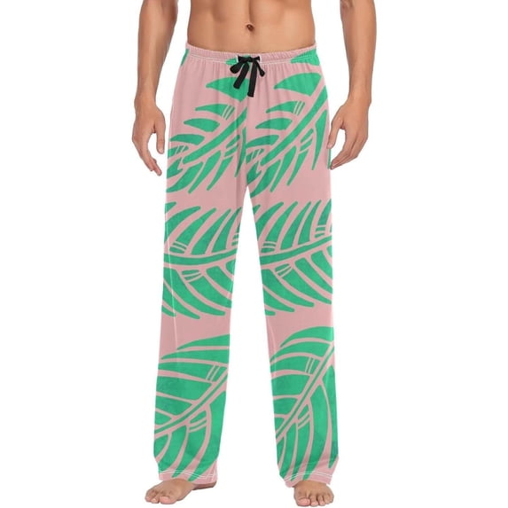 Tropical Palm Leaves Ghost Pajama Pants, Men's Lounge Pants Light with Drawstring and Pockets, Christmas New Year Birthday Father's Day Gifts, Small