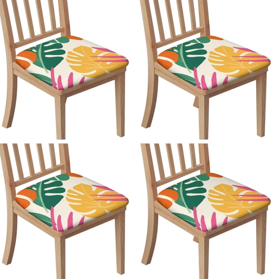 Tropical Palm Leaves in Hawaii Seat Covers for Dining Room Chairs Set Of 4,Stretch Printed Washable Chair Seat Cover with Elastic Ties and Button,Removable Waterproof Couch Cushion Covers