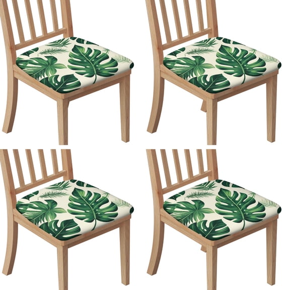 Tropical Palm Leaves in Hawaii Seat Covers for Dining Room Chairs Set Of 4,Stretch Printed Washable Chair Seat Cover with Elastic Ties and Button,Removable Waterproof Couch Cushion Covers