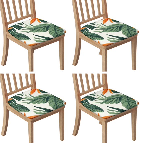 Tropical Palm Leaves in Hawaii Seat Covers for Dining Room Chairs Set Of 4,Stretch Printed Washable Chair Seat Cover with Elastic Ties and Button,Removable Waterproof Couch Cushion Covers