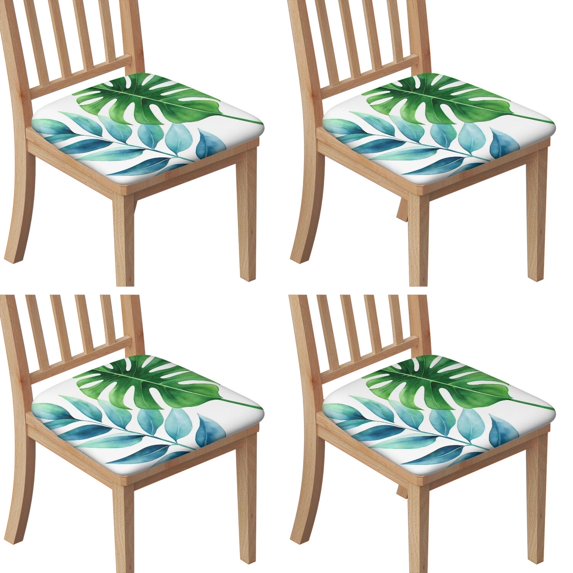 Tropical Palm Leaves in Hawaii Seat Covers for Dining Room Chairs Set Of 4,Stretch Printed Washable Chair Seat Cover with Elastic Ties and Button,Removable Waterproof Couch Cushion Covers