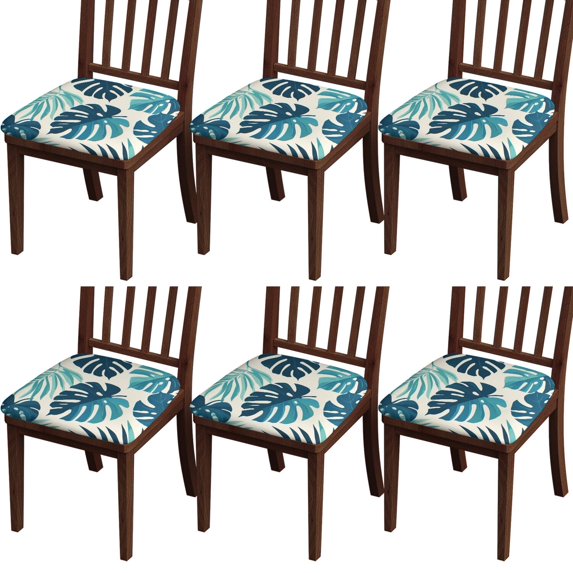 Tropical Palm Leaves in Hawaii Seat Covers for Dining Room Chairs Set Of 6,Stretch Printed Washable Chair Seat Cover with Elastic Ties and Button,Removable Waterproof Couch Cushion Covers