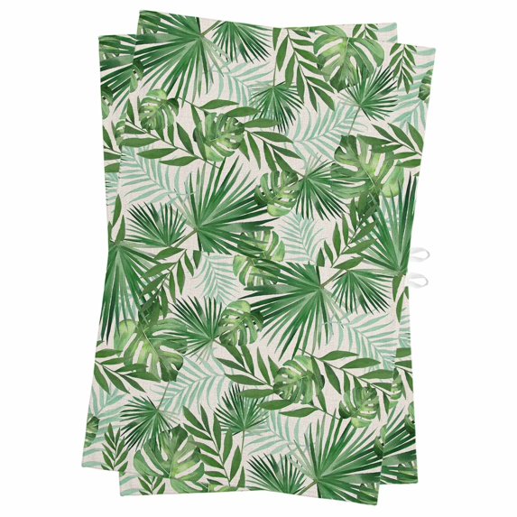 Tropical Palm Leaves Kitchen Towels Set of 2, Water Absorbent Dish Towel, Green Monstera Leaf Plants Summer Beige Decorative Hand Towels - Quick Drying Cloth for Cooking Baking, 18x28 Inch