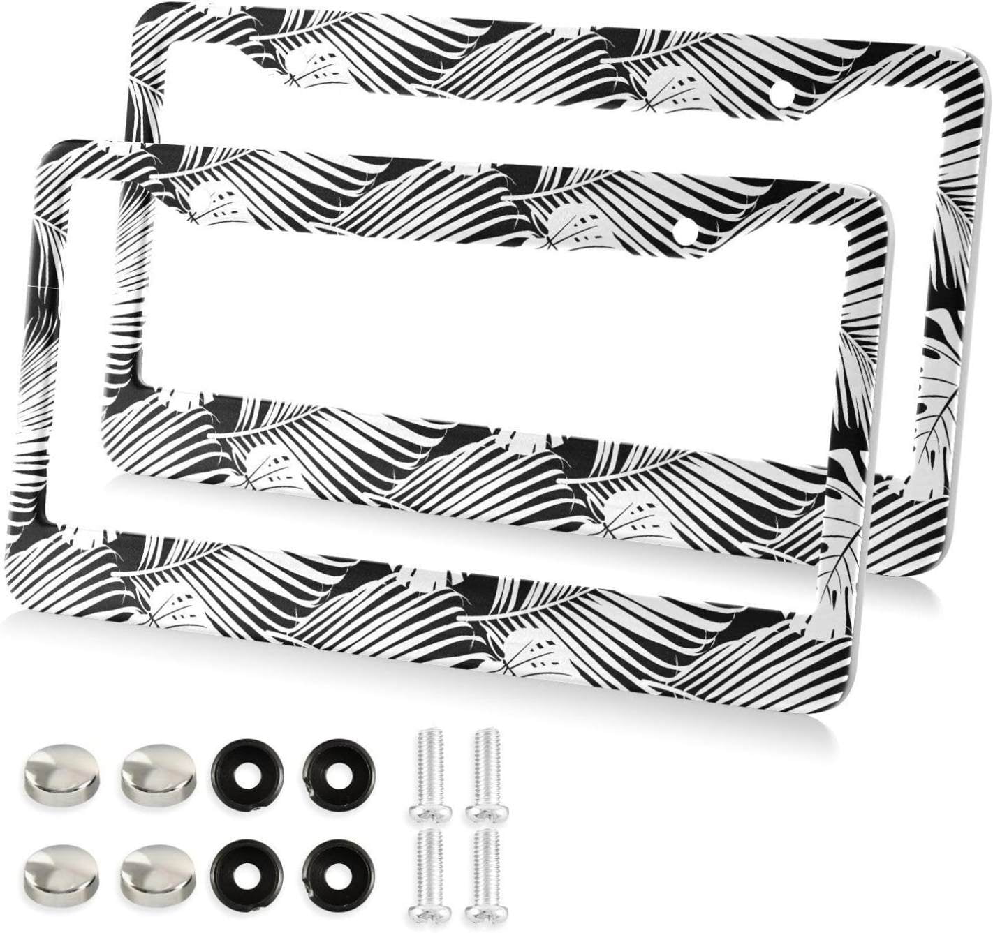 Tropical Palm Leaves License Plate Frame, Decorative Aluminum Car Tag