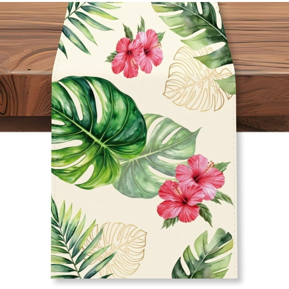 Tropical Palm Leaves Monstera Table Runner 13x72 Inch Tropical Green Plant Kitchen Dining Table Decoration Summer Spring Seasonal Tables Runners for Home Holiday Party Housewarming Gift