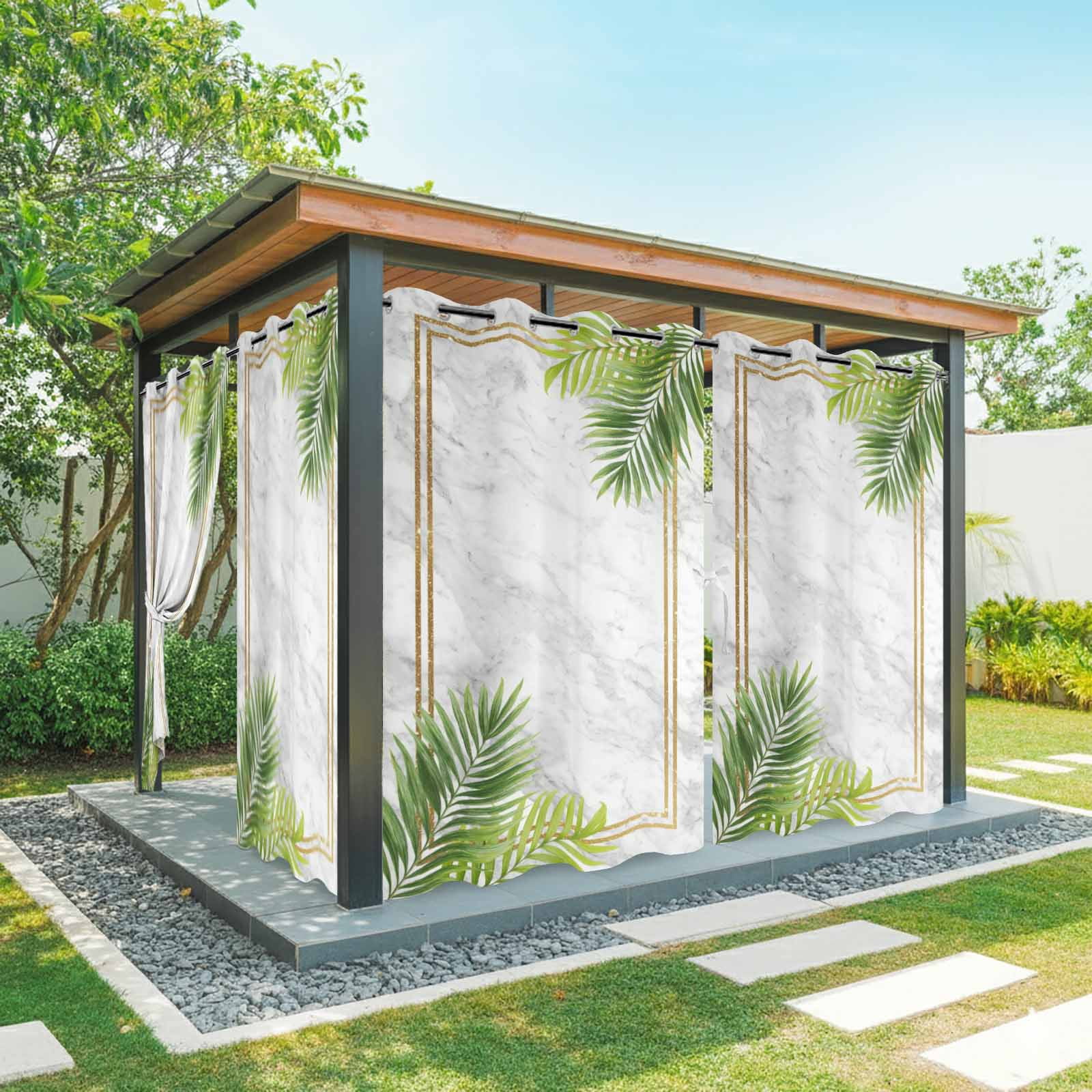 Tropical Palm Leaves Outdoor Curtains for Patio, Nature Coastal Summer Marble Sunshade Privacy Drapes Grommet Waterproof Outside Curtains for Porch/Cabana/Balcony 54"x 108", 1 Panel