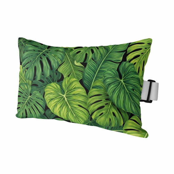 Tropical Palm Leaves Outdoor Pillows for Chaise Lounge Chair Waterproof Lumbar Pillows with Insert&Adjustable Elastic Strap Beach Headrest Pillow Summer Green Botanical Leaf Pool Pillow 12"x20"