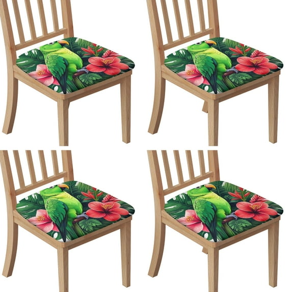Tropical Palm Leaves with Parr Seat Covers for Dining Room Chairs Set Of 4,Stretch Printed Washable Chair Seat Cover with Elastic Ties and Button,Removable Waterproof Couch Cushion Covers