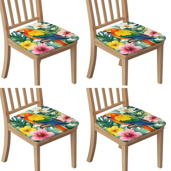 Tropical Palm Leaves with Parr Seat Covers for Dining Room Chairs Set Of 4,Stretch Printed Washable Chair Seat Cover with Elastic Ties and Button,Removable Waterproof Couch Cushion Covers