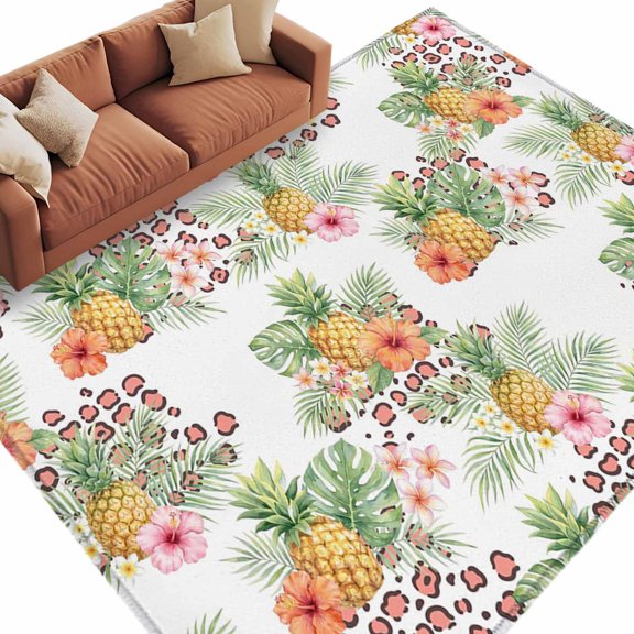 Tropical Palm Leaves Pineapple Area Rug 8x10 Washable Rug Non Slip Summer Botanical Green Large Area Rug Soft Stainresistant Indoor Carpet for Living Room Bedroom Home Office Dining Room Nursery