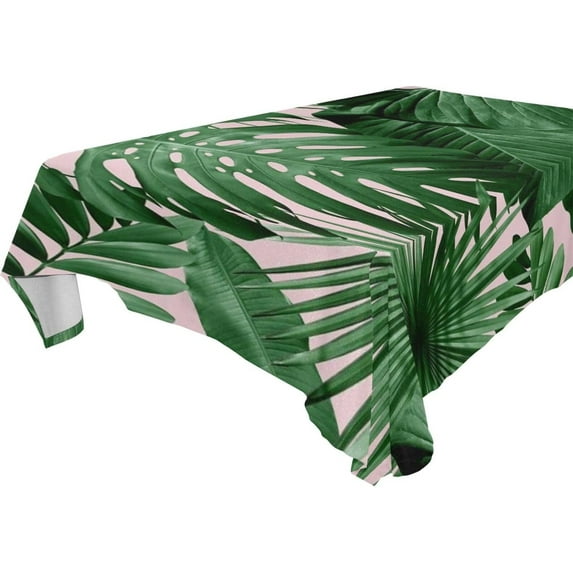 Tropical Palm Leaves Rectangle Tablecloth, Dust Proof Anti Wrinkle Wipeable Table Cloth Tabletop foration of Dinner Kitchen Wedding Holiday Party 60"x108" Decor Gift