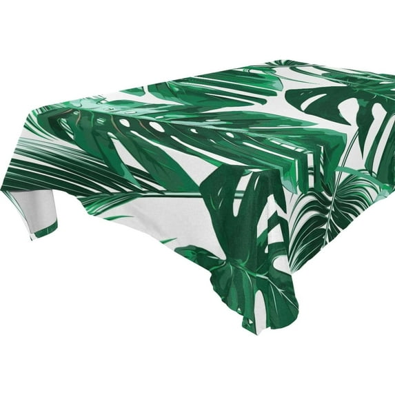 Tropical Palm Leaves Rectangle Tablecloth, Dust Proof Anti Wrinkle Wipeable Table Cloth Tabletop foration of Dinner Kitchen Wedding Holiday Party 60"x120" Decor Gift