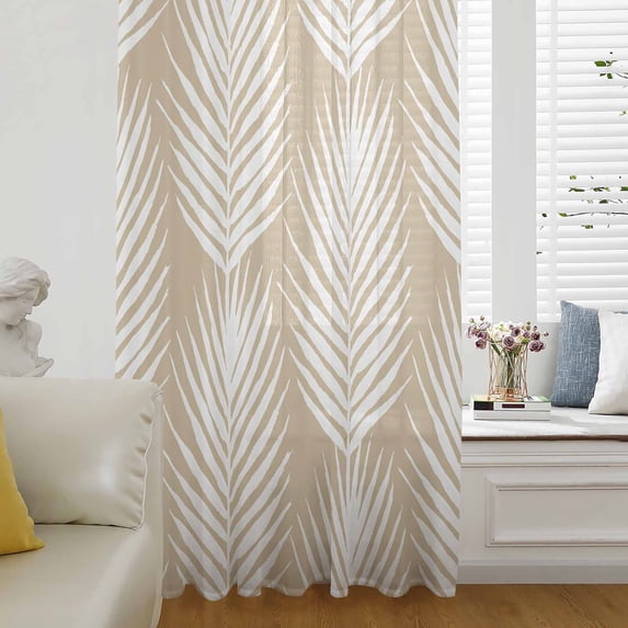 Tropical Palm Leaves Sheer Curtains 84 Inch Length, Light Filtering Voile Curtain Panel, Tan Summer Tree Botanical Plants Rod Pocket Drapes Window Treatments for Living Room Bedroom 52"x84"