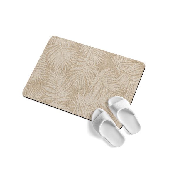 Tropical Palm Leaves Soft Diatomaceous Earth Mat, Boho Brown Linen Nature Summer Absorbent Bath Mat Non Slip Rubber Backed Quick Dry Doormat Fit Under Door for Bathroom Kitchen 16"x24"